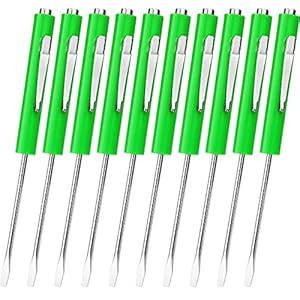 Honoson 10 Pieces Pocket Screwdriver Mini Tops And Pocket Clips Pocket Screwdriver Magnetic Slotted Pocket Screw Driver with A Single Blade Head for Mechanical, Electrician (Green)
