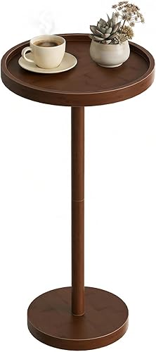 Miniatura 10 de HOOBRO Mesa auxiliar redonda pequeña, mesa de bebidas de bambú, mesa de café Martini con acento de pedestal para espacios pequeños en sala de estar