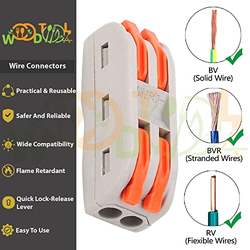 Image of 2 to 2 Inline Compact Connectors - Circuit Inline Splices - Wire Terminals - Electrical Connectors - Circuit Terminal Blocks (4pcs, 2 to 2 Inline, Orange)