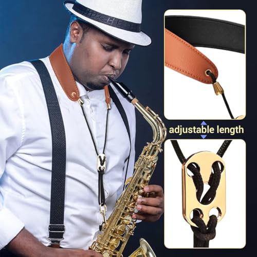 MIRKUZI Trageriemen für Blechblasinstrumente 1 Stück brauner Saxophon-Halsgurt, Altsaxophon-Gurt, superschnelle Metallhaken-Instrumentenzubehörteile
