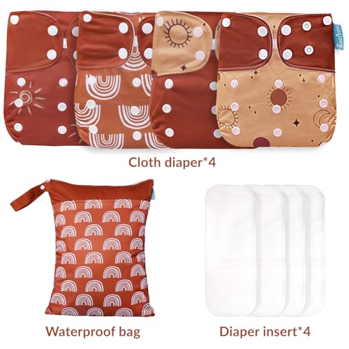 Smarbore Baby Cloth Diapers Set-4 Pack Diapers With 4 Inserts & 1 Wet Dry Separation Bag thumb #1