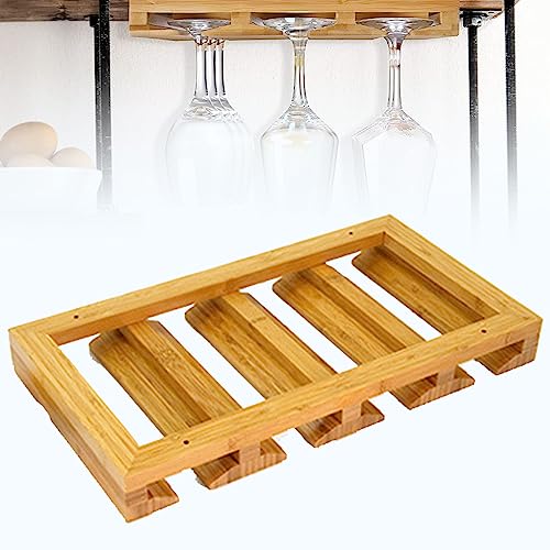 RVUEM Estante para Copas De Madera, Estante para Copas De Vino Debajo del Gabinete, Soporte para Copa De Vino, Estante para Copas De Bambú, para Hogar, Cocina, Bar, Comedor,Wood,4 Groove
