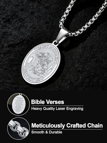 Image of U7 Saint Michael Necklace for Men,Stainless Steel /18K Gold Plated St Michael Archangel /Saint Benedict /Saint Christopher Pendant Amulet Necklace for Men Women