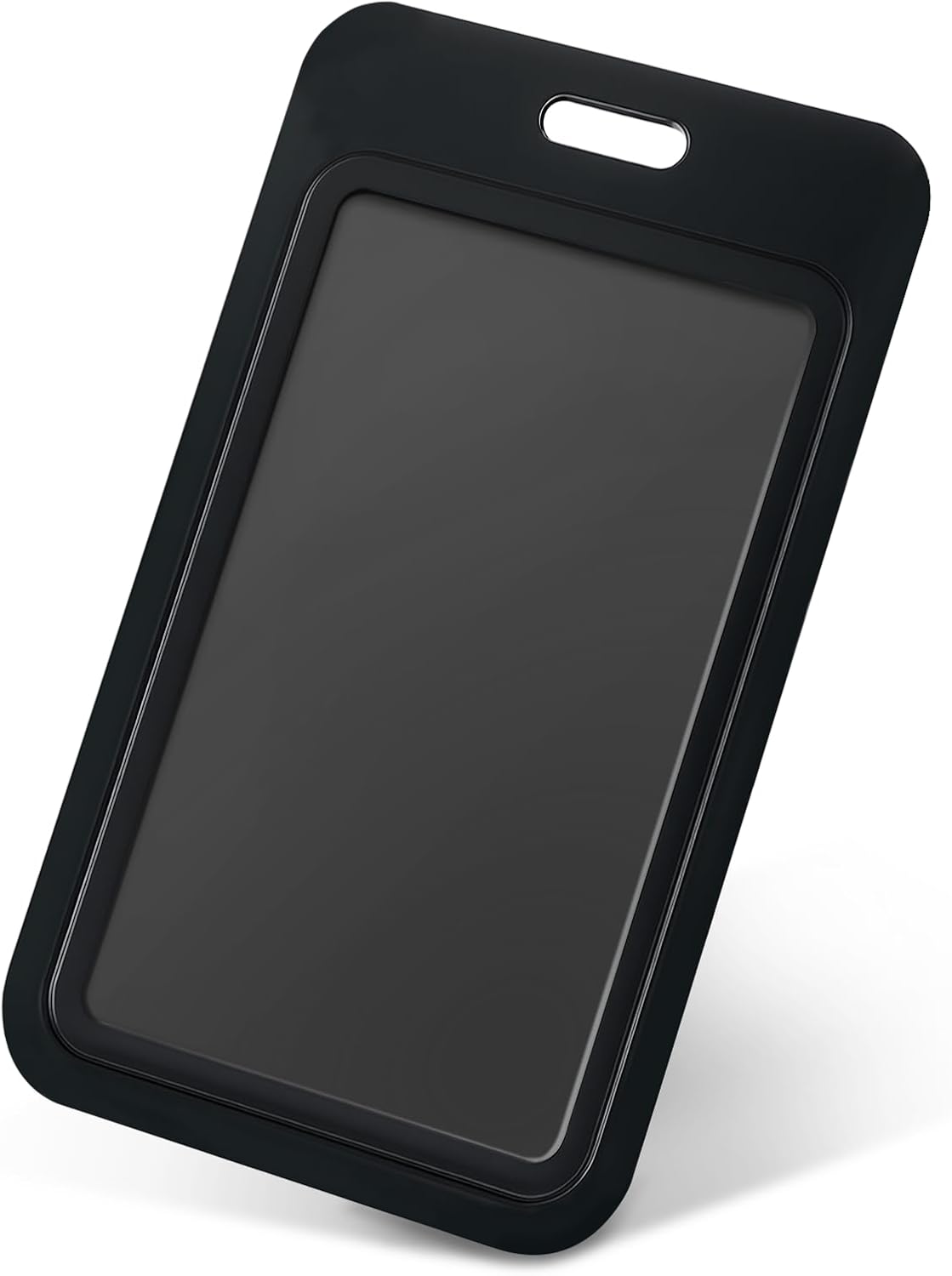 SEAVILIA 5 Pack Sliding Badge Holder Black Hard Plastic ID Card Holder Vertical Protector Pouch with Clear Window,Ideal for Office/School IDs, Credit Cards, Key Cards & Licenses
