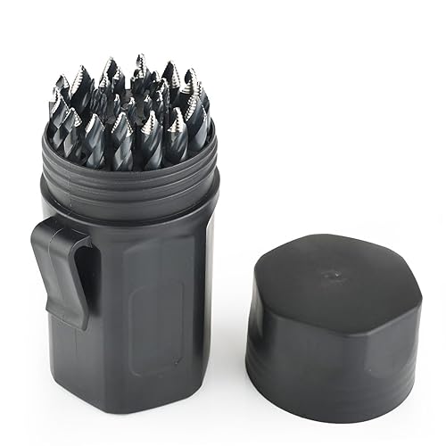 Stark USA Juego de 29 brocas de punta escalonada Turbo con punta escalonada, vástago en espiral M35, acrílico, acero, metal duro, caja redonda de