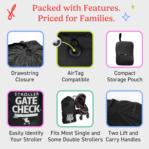 Image of J.L. Childress Gate Check Bag for Single & Some Double Strollers - Travel Bag for Airplane, Fits Most Standard Baby Strollers, Airport Accessories Gate Check, Flying Essentials - Black