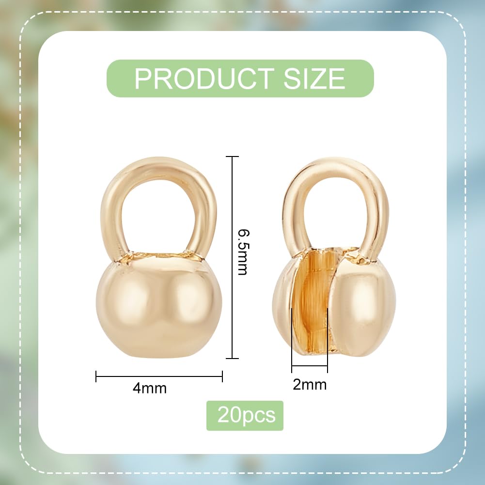 BENECREAT 20Pcs Real 14K Gold Plated Crimp Ends, Round Brass Bead Tips Calotte Ends, Clamshell Knot Cover for Jewelry Making DIY Findings Crafts, Hole: 2mm