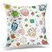 Caso Federa Colorato Adorabile Luminoso con Gufi Foglie Funghi E Fiori Raster Animale Bianco Cuscino Copricuscini Quadrate Federe per Ufficio, Regalo, Divano, 45X45Cm