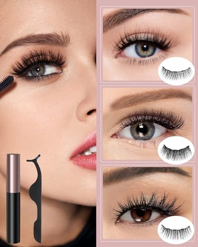 Image of Batfield 3 Pairs Magnetic False Eyelashes - Reusable Fake Eyelashes with Eyeliner and Tweezer - Artificial Eye Lashes for Women Natural Wispy(Style 6)
