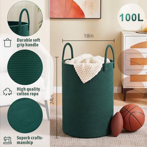Image of Artfeel Laundry Basket,Woven Cotton Rope Laundry Hamper,100L for Decorative Storage of Dirty Clothes,Toys and Blankets in Bathroom,Baby Room and Living Room