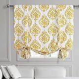 HPD Half Price Drapes Printed Cotton Room Darkening Tie Up Curtains for Windows - 46 x 63 Roll Up Balloon Curtain for Living Room, Kitchen (1 Panel), PRCT-TUD217-63, Sandlewood Gold