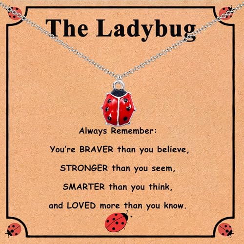 GIAYIER Ladybug Necklace for Women Girls Ladybug Charm Jewelry Ladybug Lover Gifts Ladybug Good Luck Gifts for Mom Daughter Granddaughter Niece Best Friends (Silver Ladybug Necklace)