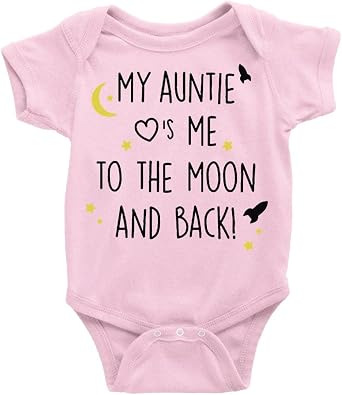 My Auntie Loves Me to The Moon and Back Bodysuit Infant Clothes Short Sleeve Romper for Baby D-Pink