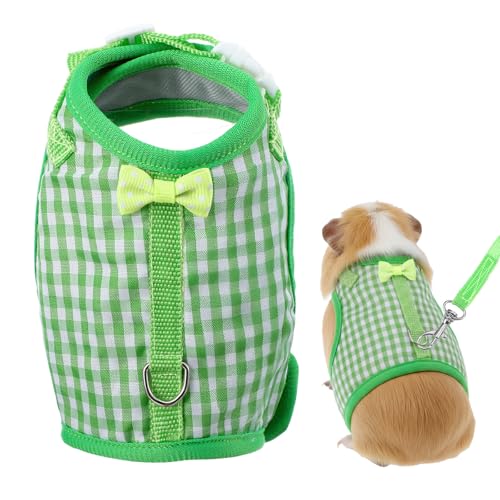 Image of Guinea Pig Harness and Leash, Adjustable Guinea Pig Harness | Elastic Guineas Pigs Leash and Harnes, Ideal for Pet Hamster Squirrel Animals, Safe Pet Supervision, Green Plaid