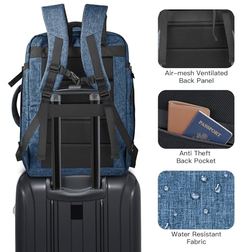 Image of Carry On Backpack, Extra Large 50L Travel Backpack for Men & Women, Expandable Backpack For Airplanes, 17 Inch Laptop Backpack, Luggage Suitcase 40L Daypack Lightweight Business Weekender Bag, Blue