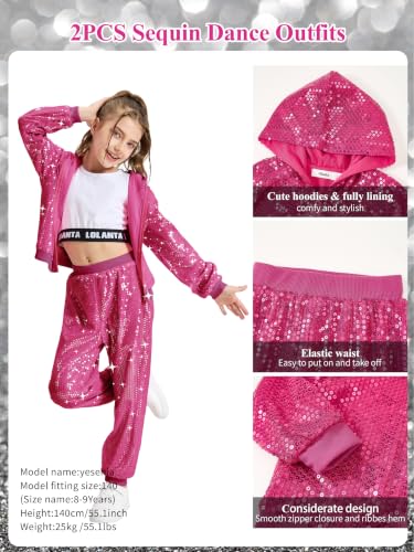 Image of LOLANTA 2Pcs Girls Dance Outfits Cropped Sequin Jacket Pants Set, Kids Hip Hop Dance Costumes for 80s 90s Party 5-15 Years