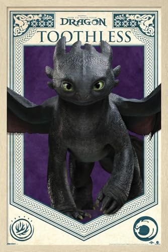 Trends International How To Train Your Dragon (2025) - Toothless Wall Poster, 22.4L x 14.7W, Blonde Framed Version