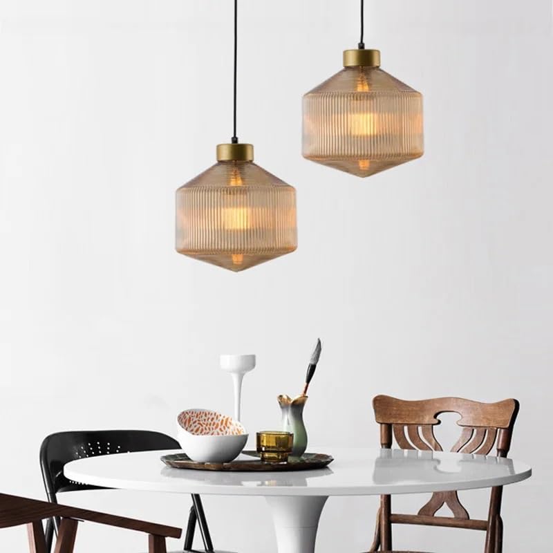 Lampe suspendue design moderne luminaire intérieur verre ambre