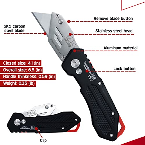 Folding Utility Knife Heavy Duty With Knife Maintenance Tool Holster Nylon Pouch Belt Clip Stainless Steel Box Cutter Knife Carry Case Utility Knife & Clip Roofing Knife One Year Manufacturer Warranty #TOP2