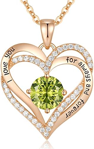 CDE Forever Love Heart Women Necklace 925 Sterling Silver Rose Gold Plated Birthstone Pendant Necklaces for Women with Cubic Jewelry Gifts Birthday Gift for Mom Women Wife Girls Her