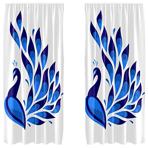 Cortinas opacas de microfibra premium Blue Peacock-01, juego de 2 paneles finos 2