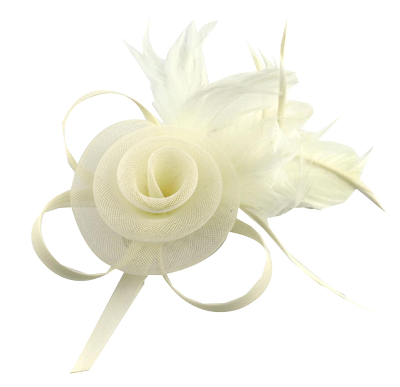 Caistre Women's B-Beige Elegant Feather Fascinator Hat For Vintage Mesh Headpiece With Veil Wedding Hair Accessory Derby Hat Races Party Headwear