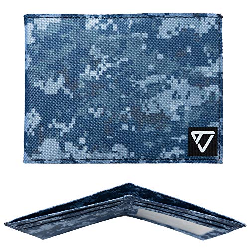 TechLead Ultra Slim Wallet (thin, minimalist, urban camouflage, modern travel design for men and women) (Digital Blue)