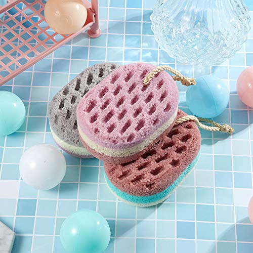 5 Pieces Soft Bath Sponge Gentle Soothing Body Sponge Natural Fiber Exfoliating Shower Sponge For Women Men Kids, Random Color, Oval Shape #TOP1