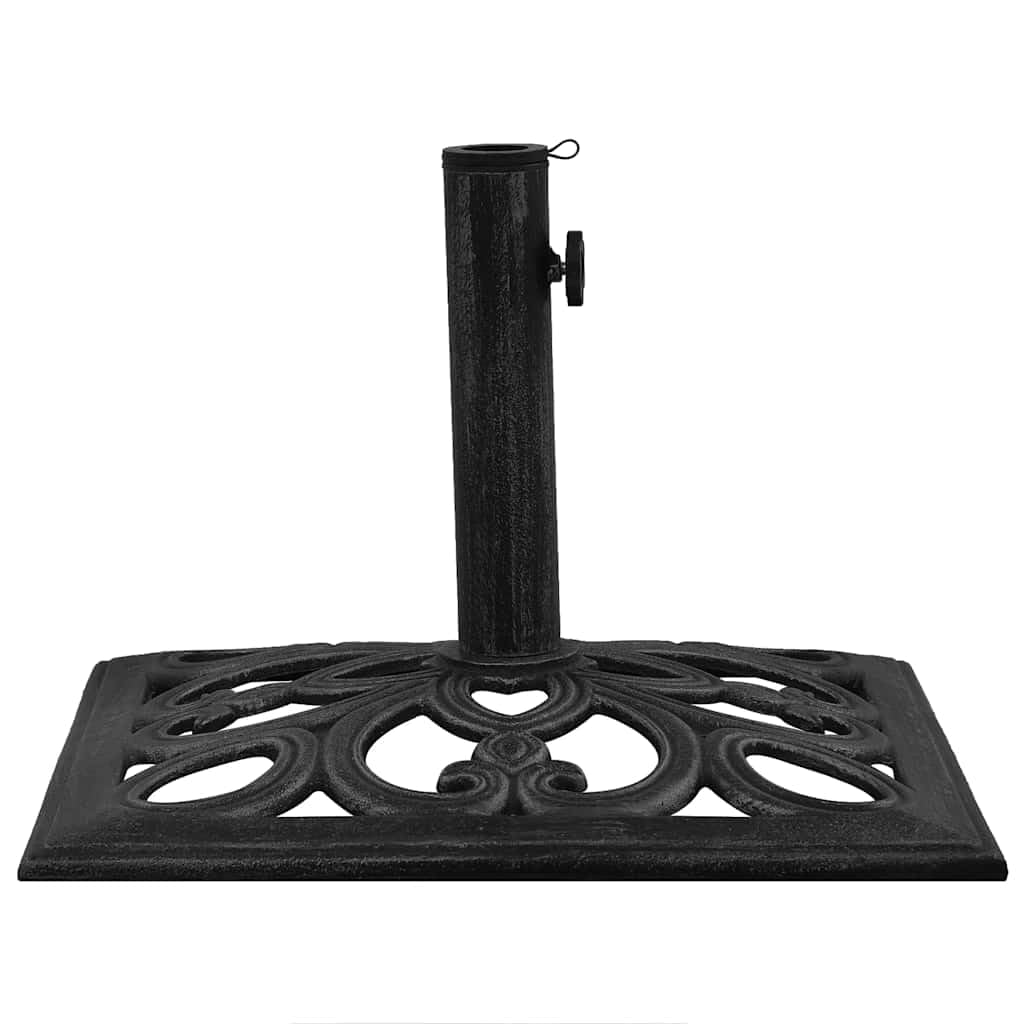 Supporto per ombrellone nero, in ghisa, 47 x 47 x 33 cm, con adattatore per aste da 35/38/48 mm, per balcone, terrazza, giardino, base stabile con motivo floreale decorativo e peso robusto