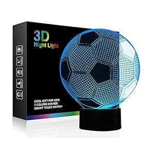 Wiscky Soccer Night Lights for Kids 3D Illusion Football Lights Lamp 7 LED Colors Changing Touch Table Desk Lamps Decorative Lighting Cool Toys Gifts Birthday Holiday Xmas Gifts Sports Theme Fans