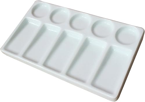 rosenice Bandeja de cerámica para acuarela, 10 pozos, forma rectangular, porcelana, a prueba de fugas, paleta de pintura para pintores, estudiantes