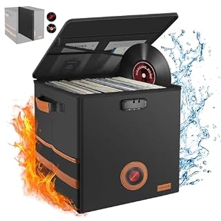 Vintage Vinyl Record Storage Box with Lock, Fireproof&Water Resistant LP Record Storage Crate Holds 100+ Records, Collapsible&Stackable Album Collection Display DIY Box, 7/10/12 Inch Vinyl Record Case - Les Beatles, Paul McCartney, John Lennon, RIngo Starr, George Harrison