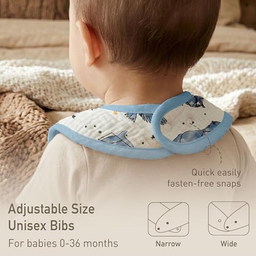 Image of Muslin Bibs for Baby Boy, Adjustable Fit for Drooling and Teething Toddler | 8Pk, 100% Cotton Surface & Multi-Layer Absorbent Core, Shrink-resistant & Fade-Proof, Gentle on Sensitive Newborn skin