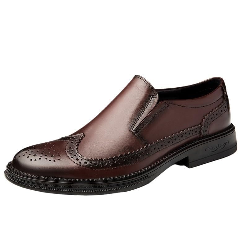 YZABEL Men's Genuine Leather Slip-On Oxfords Dress Shoes, Pointed Toe Printed Business Casual Shoes, Lightweight Comfortable for Formal and Everyday Wear - Main Image