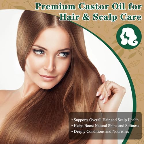 Image of Organic Castor Oil, 8 fl oz Glass Bottle, Pure Cold-Pressed Hair Oil