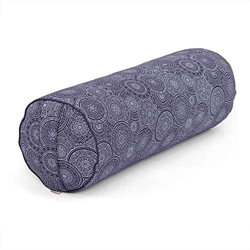 Bodhi Yoga Bolster Ø 23 cm | Maharaja Collection | Abnehmbarer & Waschbarer Bezug aus 100% Baumwolle | Yogarolle mit Bio-Dinkelfüllung | Yogakissen für Restorative & Yin Yoga (Mandala/Blau)