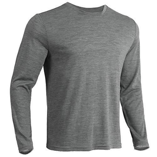 Merino Protect 100% Merino Wool Base Layer Mens Long Sleeve T-Shirt Thermal Underwear Odor Resistance For Hiking Hunting Gray #TOP3