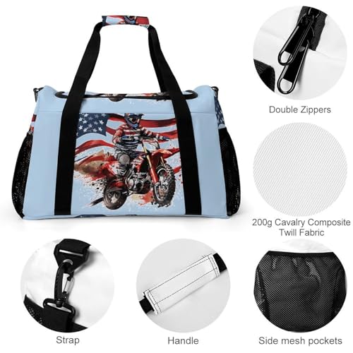 U.S Flag Dirt Bike Motocross Gym Bag Travel Duffle Bags Shoulder Carry On Weekender Bag Hangbag for Women Men3
