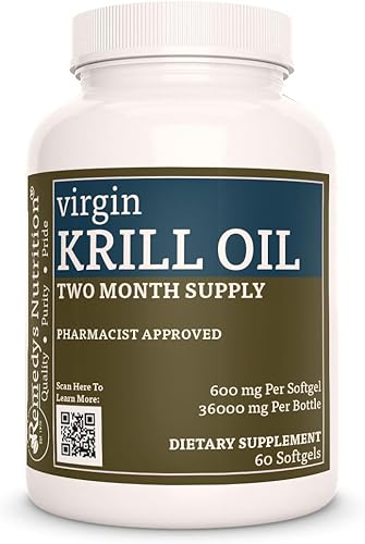 Remedy's nutrition Aceite de krill virgen (ácidos grasos omega-3 EPA y DHA) 600 mg cápsulas blandas Suplemento dietético - Sin OMG, sin gluten, sin
