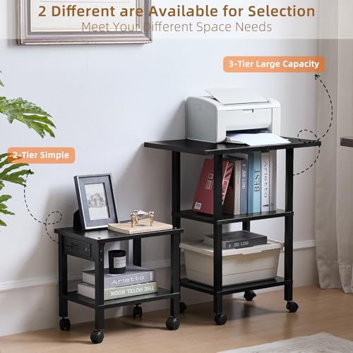 Lerliuo 3 Tier Printer Stand with Storage, Printer Table for Home Office, Wooden Rolling Printer Cart Shelf with Lockable Wheels fit Fax Machine, Scanner(Black) - Image 6