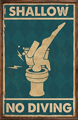 Aperiy Shallow No Diving Funny Toilet Poster Scuba Diving Lovers Diver Poster Metal Sign Plaque Pub Tin Sign Wall Decor 11.5 x 8.75 Inches Rigid PVC