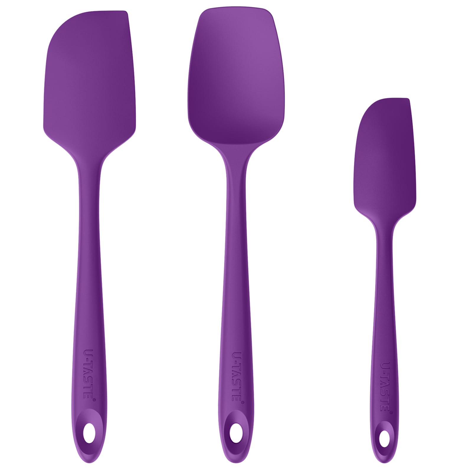 U-Taste Silicone Baking Spatula Set: 480ºF High Heat Resistant, BPA-Free Flexible Rubber Kitchen Cooking Mixing Scraper, Dishwasher SafeSeamless Utensil for Nonstick Cookware Set of 3 (Purple)