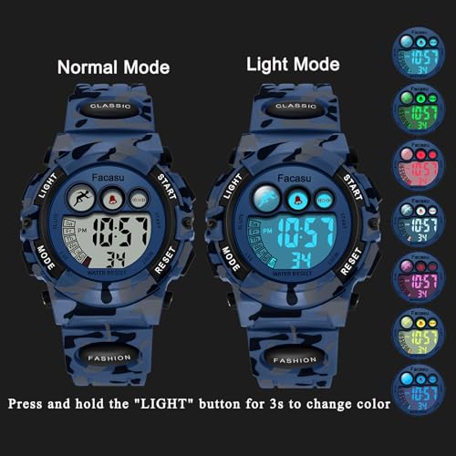 Image of Kids Watch Digital for Boys-Waterproof Kids Sports Watch with Light, Alarm&Snooze,Stopwatch Military Design Silicone Band Gift for Birthdays,Christmas Outdoor Activities(8+ Years)