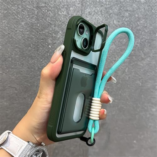 Étui protection iPhone 15 Pro Max vert porte-cartes dragonne et support