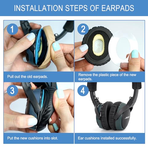 Image of GEVO Ear Pads Cushions Replacement for Bose On-Ear 2 Headphones,Earpads for Bose OE2 /OE2i /SoundTrue On-Ear /SoundLink, Earpads with High Dense Noise Isolation Foam,Protein Leather,Black&Blue