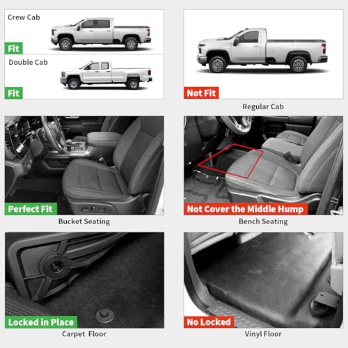 Image of LASFIT Front Floor Mats 2019-2026 for Chevrolet Silverado /GMC Sierra 1500, Crew Cab /Double Cab, 2020-2026 Chevy Silverado /GMC Sierra 2500HD 3500HD, All Weather TPE Floor Liners, 1st Row Only