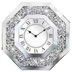 Koosome 12 Inch Silver Luxury Mirror Wall Clock, Diamond Rhinestone Glitter Crystal Sparkle Octagon photo Koosome 12 Inch Silver Luxury Mirror Wall Clock, Diamond Rhinestone Glitter Crystal Sparkle Octagon