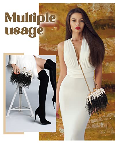 Image of Tessco for you Ostrich Feather Purse for Women | Sewn with Natural Ostrich Feather,Exquisite for Small Items, Fit for All Kinds of Grand Parties, A Ideal Gift for Partners