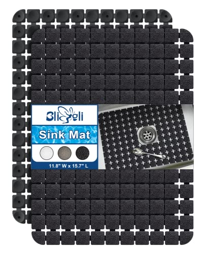 Bigli Sink Mat Protectors for Stainless Steel/Ceramic Sinks, 2 Pack 15.7x11.8 inches, PVC, Fast Draining (Black)