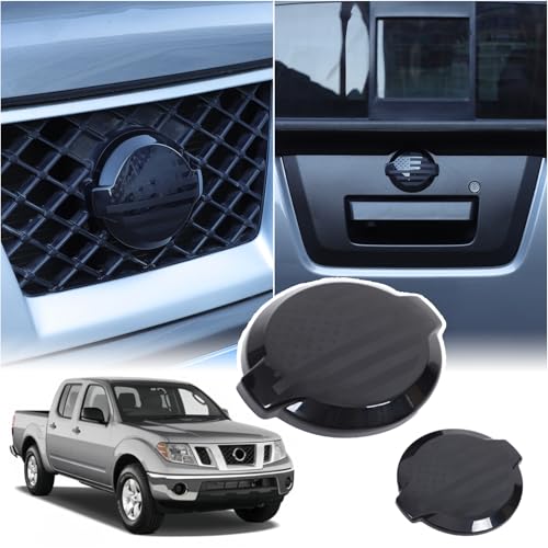 Bekantogy 2PCS Front and Rear Car Emblem Covers Trim Compatible with Nissan Frontier 2009-2017 ABS Emblem Logo Badge Cover Trim Smoked Black US Flag Pattern Exterior Accessories